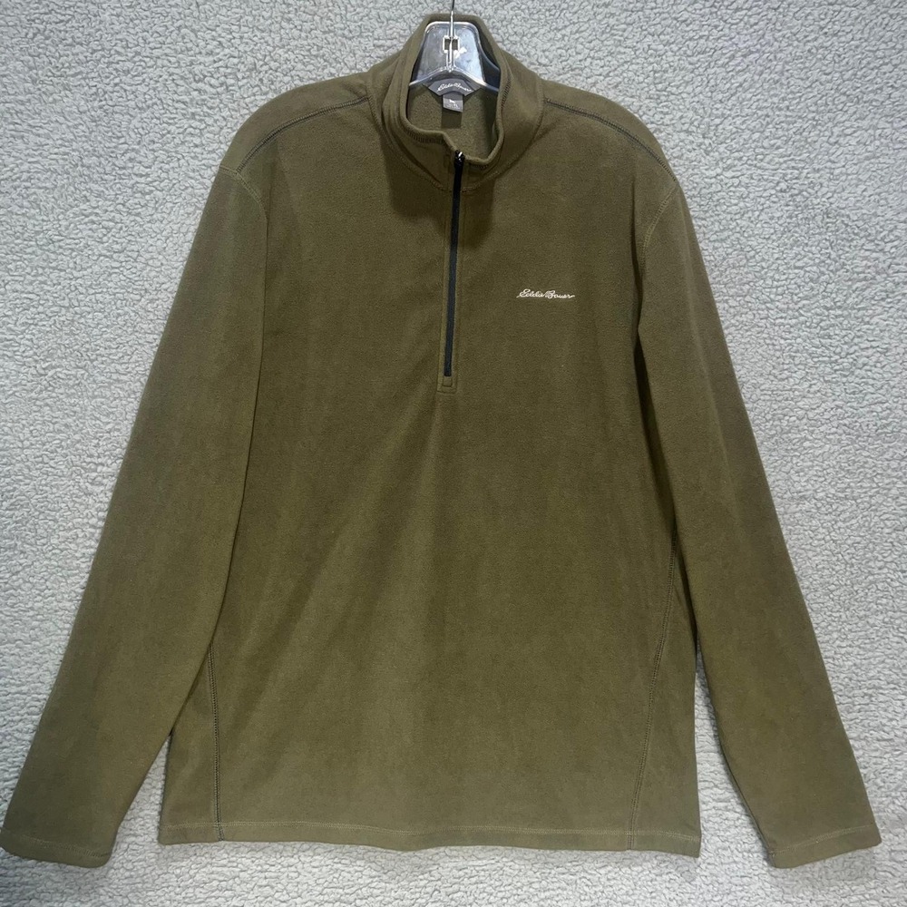 Eddie Bauer Sweater Men's Sz LT Large Tall Green Fleece ¼ Zip Mock Neck Normcore